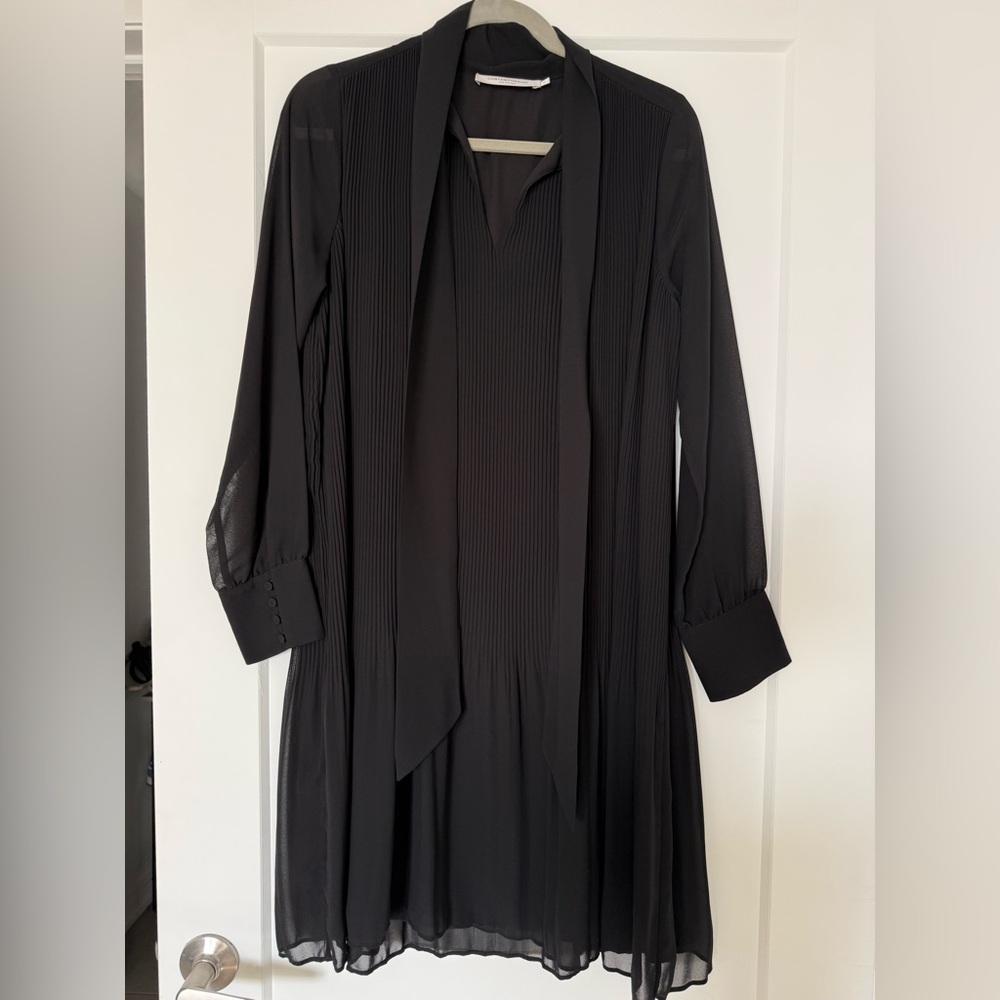 Simons Black Pleated Long Sleeve Dress